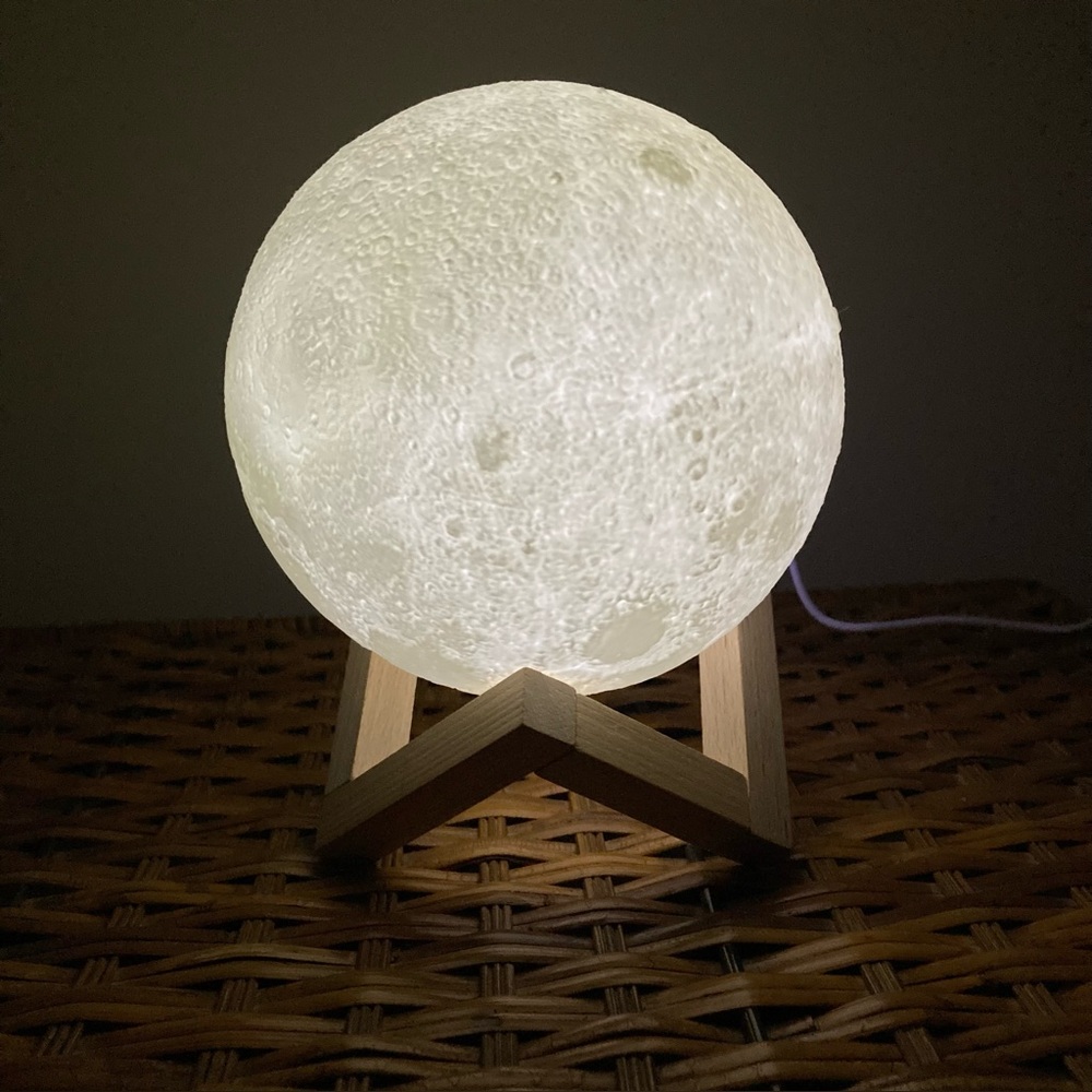 3D Printed Moon Light/Lamp/Night Light on a wooden frame - NWOT